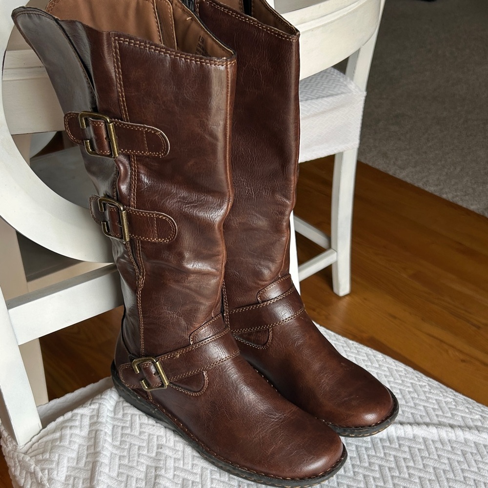 BOC Classic Brown Leather Women's Tall Buckle Boots
